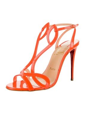 Christian Louboutin Double L Patent Leather Slingback Heeled Strappy Sandals